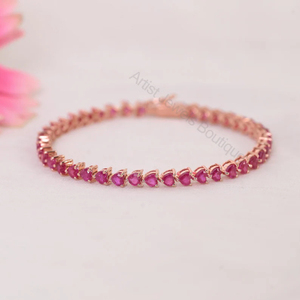 Natural <b>Ruby</b> Heart Tennis <b>Bracelet</b> 925 Sterling Silver Rhodium Plated Women's 13 Carats Fine Jewelry OEM ODM Wholesale Supplier - Product Image 2