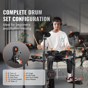 Set di Batteria Elettronica con 32 Drum Kit e 480 Suoni, Supporto USB MIDI, 8 Rullanti in Mesh Silenziosi per Jazz, Set di Batteria Elettronica Jazz da 32 Pezzi - Product Image 2