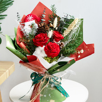 Konservierter Blumen-Weihnachtsstrauß Rote Rosen-Arrangement für Feiertagsgeschenk Heim Hochzeit Weihnachtsdekoration