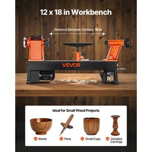 Tornio da banco per legno da 1 HP con velocità variabile 0-3800 RPM, motore DC brushless, banco da lavoro 12 x 18 - Product Image 3