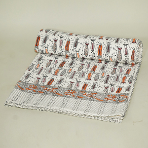 Hand Block Printed Organic Kantha Quilt Cotton <b>Bedspread</b> Reversible Floral Patchwork Washable Lightweight Bedding for Home Beach - Product Image 3