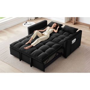 Divano Letto Moderno in Velluto da 55 Pollici, Convertibile 3-in-1 con Schienale Regolabile e Borsa Portaoggetti per Casa o Ufficio - Product Image 3