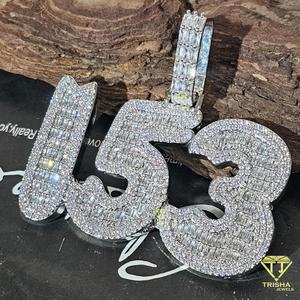 Luxury 153 Number Necklace Moissanite Diamond <b>Iced</b> <b>Out</b> Pendant Hip Hop <b>Chain</b> Fashion Jewelry - Product Image 2