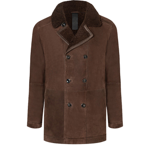<b>Men's</b> Brown <b>Suede</b> Double Breasted PU Leather Shell <b>Jacket</b> Faux Fur Collar Anti-Wrinkle Custom Option Regular Fit Winter Casual - Product Image 2