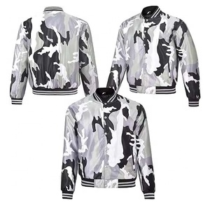 Chaqueta Bomber de Béisbol para Hombre, Estilo Retro, con Botones, Camuflaje, Satén, Poliéster, Estampado por Sublimación, Bordado, Casual, para Invierno - Product Image 4