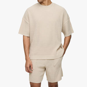 T-shirts et shorts pour hommes tendance de haute qualité, 100% coton, 305 grammes, design imprimé surdimensionné, faux deux pièces, manches courtes - Product Image 4