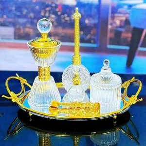 Luxury <b>Aromatic</b> Natural Wood Grain Gold Metallic Bakhoor Burner Set Dome Cover Censer Matching Jar Glass <b>Perfume</b> Bottle Torch - Product Image 6