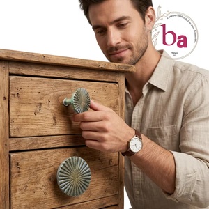 Ba Round <b>Brass</b> Cabinet <b>Knob</b> With Sunburst Design Traditional Furniture Handle For Home Office Use - Product Image 5