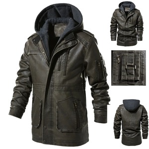 Men's Hooded Genuine Leather Motorcycle Jacket with Sherpa Lining Quick Dry Windproof <b>Thick</b> <b>Winter</b> <b>Coat</b> Zipper Closure Pockets - Product Image 5
