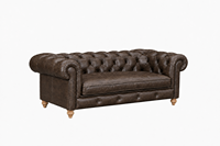 Canapé Chesterfield en cuir véritable, dossier capitonné, accoudoirs roulés, trois places, meubles de salon, canapé en cuir
