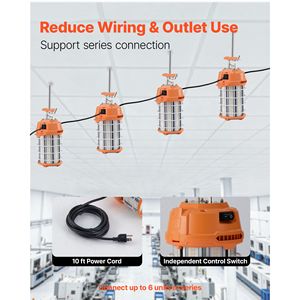 Lampada da Lavoro Temporanea a LED Resistente da 150W, 19000 lm, 5000K, Resistente all'Acqua, Collegabile fino a 6 Unità con Supporto a Soffitto per Cantieri - Product Image 4