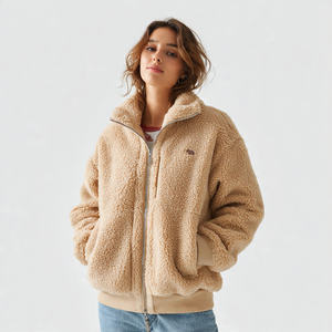 Oversized Sherpa Jacket Women Zipper Stand Collar Sherpa Fleece <b>Coat</b> Ladies Loose Fit Winter Warm Up Sherpa Jackets Women's - Product Image 2