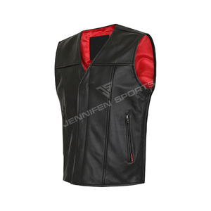 Chaqueta de cuero de vaca para hombre, sin cuello, transpirable, para ocio al aire libre, motocicleta, con cremallera, para primavera y verano - Product Image 2