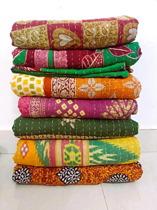 Colorful 100% Cotton Kantha <b>Quilt</b> Hand-Stitched Floral Vintage Summer <b>Throw</b> Reversible Eco-Friendly Washable Durable Breathable - Product Image 4
