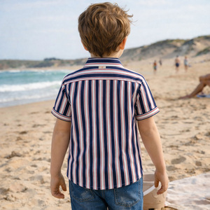 Camisa de Verano <span class=keywords><strong>a</strong></span> Rayas para Niños, Fabricada en Fábrica, Camisa de Algodón de Manga Corta con Botones, Proveedor de Camisas para Niños al por Mayor, OEM Personalizado - Product Image 2