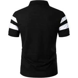 Men's Short Sleeve Knitted Polo <b>Shirt</b> Color Blocked <b>Striped</b> Casual Design Regular Fit <b>Black</b> with <b>White</b> Stripes 2027 - Product Image 2