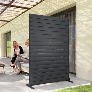 HDPE Outdoor Privacy Screen 47.2"W X 68.5"H Black Decorative Fence Screen with Stand & 6 <b>Panels</b> Door & <b>Window</b> Screen - Product Image 2