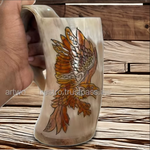 Mug en corne de buffle authentique, fait main, style rustique, avec logo Vikings, pour bière, bière artisanale, vin, cadeau pour garçons d'honneur, nouveauté, pour hydromel - Product Image 2