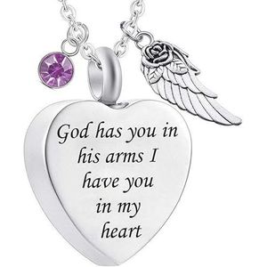 Collana Urna Commemorativa con Ciondolo Ali d'Angelo 'Dio Ti Ha in Braccia', Gioiello per Ceneri e Cristallo Birthstone, Ciondoli e Charms Raffinati - Product Image 1