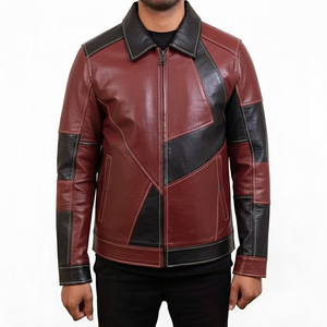 เสื้อแจ็คเก็ตบล็อกสีสำหรับผู้ชาย เสื้อแจ็คเก็ตหนังแท้สำหรับผู้ชาย คุณภาพสูงสั่งทำพิเศษ คอตั้ง ระบายอากาศ กันลม สำหรับฤดูหนาว - Product Image 1