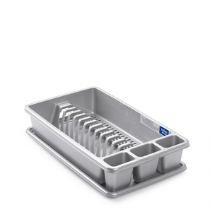 Scolapiatti con vassoio raccogligocce e porta posate in alluminio, moderno portaoggetti per piatti e ciotole da cucina - Product Image 3