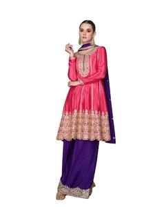 Traje Plazzo de Seda Chinon de Alta Calidad con Bordado de Lentejuelas para Mujer, Diseño de Última Moda para Fiestas y Festivales por Fab Zone - Product Image 1