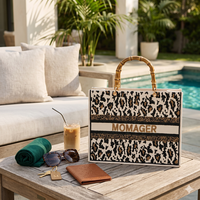 Tas Selempang Italia Bordir Manik-manik Leopard LILY BEAN dengan Huruf Kustom Kapasitas Besar Bukaan Terbuka Buatan Tangan Musim Panas
