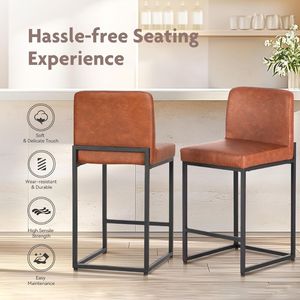 <b>Bar</b> <b>Stools</b> Set of <b>2</b> with Backrest, PU Leather Counter Height <b>Bar</b> Chairs with Footrest, Metal Frame for Kitchen Island Home <b>Bars</b> - Product Image 3