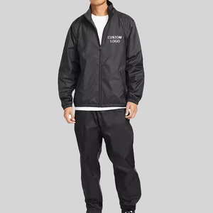 Ensemble de survêtement coupe-vent à capuche pour homme, noir, tricoté 220g, respirant, séchage rapide, sportif, sur mesure - Product Image 1