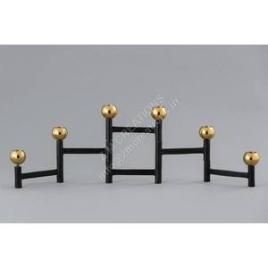 Portavelas de Metal Dorado de Último Diseño, con 6 Brazos y Pilares Negros, Estilo Moderno, para Velas de Té, Navidad y Pascua - Product Image 1