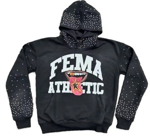 Vente en gros de sweats à capuche personnalisés pour hommes, effet délavé à l'acide, avec strass, 100% coton molletonné, streetwear, fabricant OEM ODM - Product Image 1
