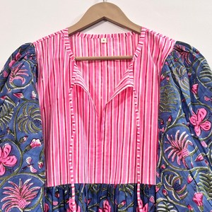 Vestido Casual Midi para Mujer, Tejido 100% Algodón, Estampado Floral Liso, Manga Corta, Cintura Imperio, Estilo Babydoll, Oversize, Cuello en V, Holgado - Product Image 3