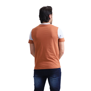 เสื้อยืดคอกว้างผู้ชาย แขนสั้น ตัดต่อสี ทรงปกติ สไตล์ลำลอง ผ้าถัก 100% คอตตอน แต่งขอบตัดสี ดีไซน์เรียบง่าย แห้งเร็ว - Product Image 4