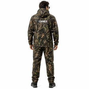 Real Tree Sublimation Design <b>Men's</b> Hooded Rain <b>Jacket</b> and Pants Set Windproof Outdoor Hunting Fishing Gear Regular Fit Polyester - Product Image 4