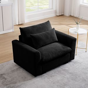 Poltrona singola profonda in velluto a coste nero con cuscino lombare per soggiorno, appartamento o ufficio - Product Image 3