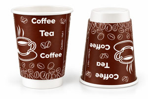 Gobelets à café et expresso à emporter, double paroi, 8 oz, en papier kraft, design ondulé, impression personnalisée, compatibles micro-ondes, qualité alimentaire - Product Image 1