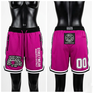 Shorts de basket-ball pour femmes, 160 GSM, polyester premium, mesh rose, panneau latéral contrastant, broderie personnalisée, logo imprimé, shorts pour femmes - Product Image 1