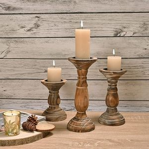 Modern Geometric Wooden Taper Candle Holder Set Handmade Decorative Candlestick Stand Home <b>Table</b> Decor - Product Image 4