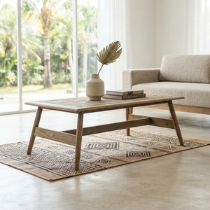 Modern Rectangular Solid <b>Wood</b> Coffee <b>Table</b> Elegant A Line Frame Leg Center Furniture For <b>Rustic</b> Living Room Decor Setups Design - Product Image 2