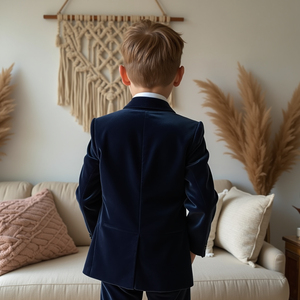 Ensemble de costume 3 pièces bleu marine pour garçons |   Blazer, gilet et pantalon formels |   Costume de mariage pour enfants |   Tenue de fête pour porte-anneau - Product Image 3