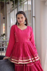 Conjunto de Vestido Largo de Algodón con Volantes para Mujer, Lehenga Choli, Atuendo Étnico Elegante para Bodas, Fiestas y Diwali - Product Image 2