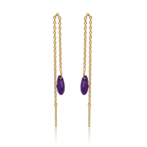 ต่างหูห้อยยาวดีไซน์คลาสสิกประดับอะเวนเจอรีน อเมทิสต์ควอตซ์ธรรมชาติ ชุบทอง 18K หรูหราสำหรับผู้หญิง - งานแต่งงานและงานหมั้น - Product Image 3