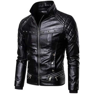 Veste de moto pour homme, noire, coupe slim, épaisse, respirante, en nylon/cachemire, col montant, manteau de motard, hiver - Product Image 4