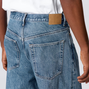 Jean baggy décontracté pour homme en denim délavé, taille haute, en coton mi-lourd, avec braguette boutonnée, bleu clair - Product Image 6