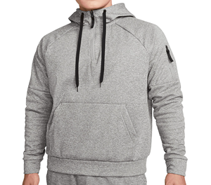 Sudadera con Capucha y Cierre de Cremallera de un Cuarto para Hombre, Color Gris, Corte Regular, Felpa Francesa, con Bolsillo Frontal y Cordones Negros, Ropa Casual de Otoño - Product Image 1
