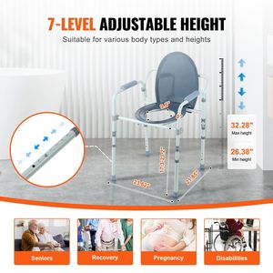 Sedia da Ospedale con Sedile WC Più Largo, Altezza Regolabile a 7 Livelli, Secchio Rimovibile da 5,8L, Facile Montaggio - Product Image 4
