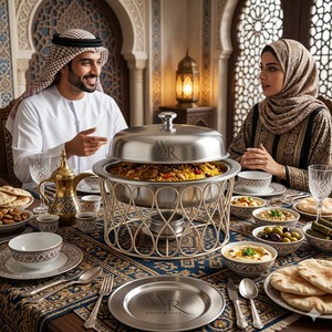 Calentador de Comida Tipo Buffet de Lujo Árabe para Ramadán, de Latón y Acero Inoxidable, Ecológico, Minimalista, con Soporte de Alambre Metálico para Catering - Product Image 2