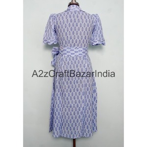 Vestido Midi de Mujer Ecológico 100% Algodón con Estampado Floral, Cuello en V, Mangas Cortas, Bolsillos, Decoración de Botones, Casual de Oficina - Product Image 6