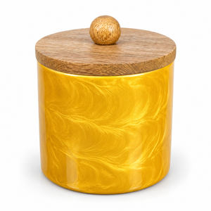 Recipiente Decorativo de Metal para Almacenamiento con Tapa de Madera y Acabado Dorado Marmoleado, Recipiente de Cocina de Lujo para Frutos Secos, Nueces y Galletas - Product Image 1