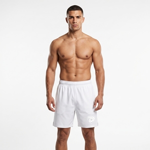 Shorts de boxe blancs avec logo, ceinture élastique, confortables, pour l'entraînement toute saison - Product Image 3